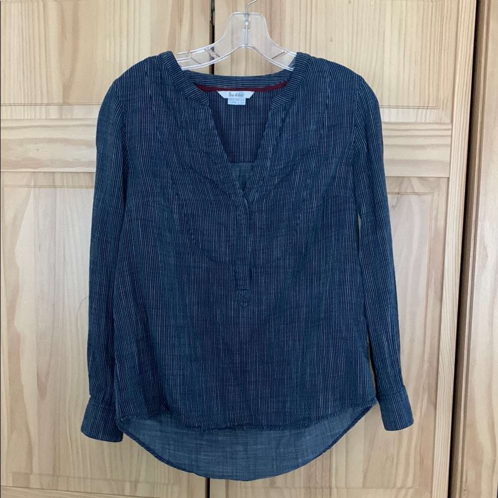 Boden Blue Pin Striped Long Sleeve Blouse